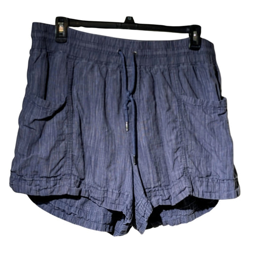 Athleta Cabo Navy Linen Textured 4" Elastic  Drawstring Waist Short Womens Sz 20