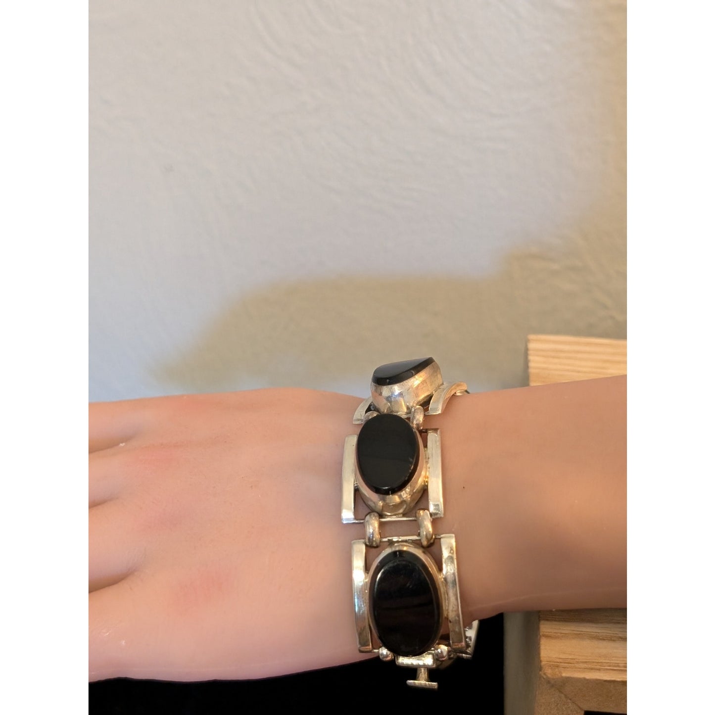 Taxco 925 Heavy Chunky Six Black Stone Bracelet