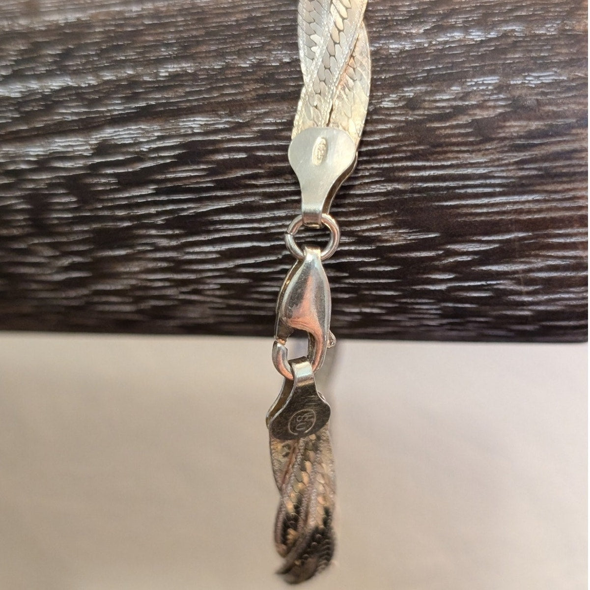 925 Italy Sterling Silver Braided Diamond Cut Herringbone Bracelet