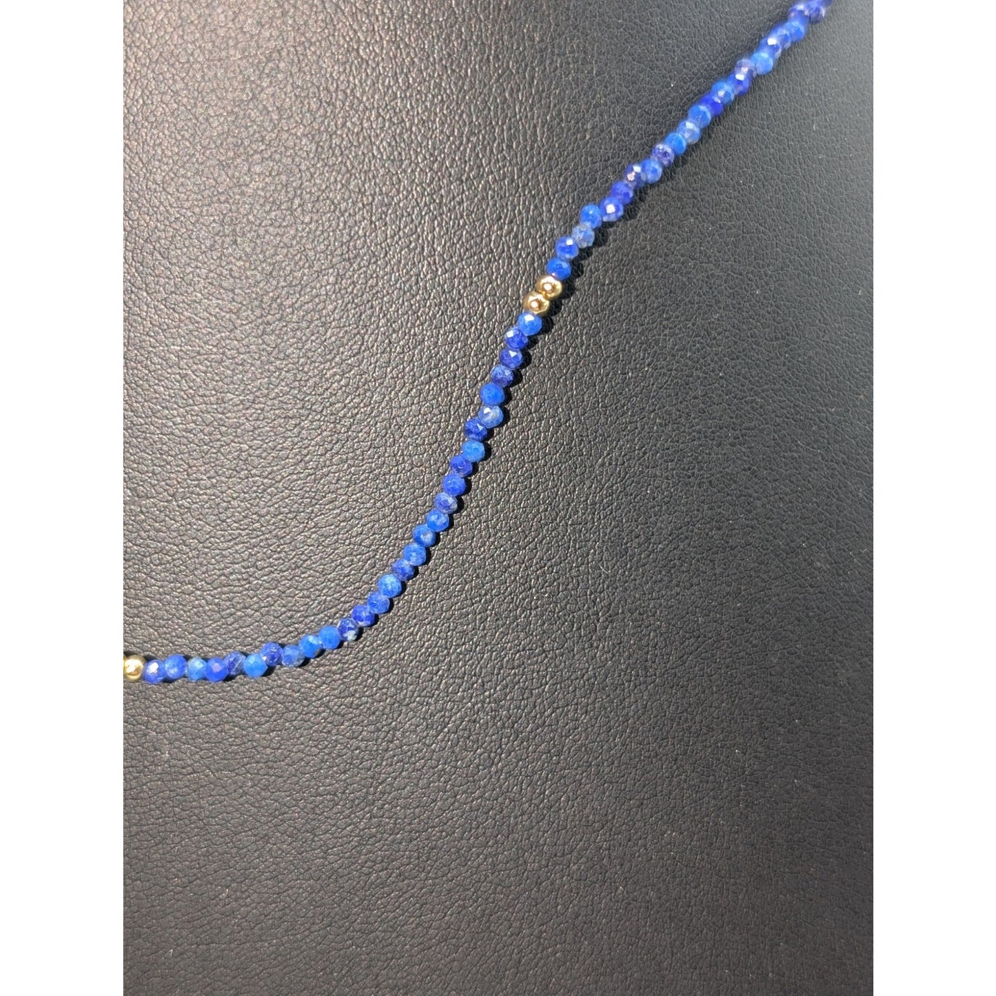 925 Sterling Vermeil 2mm Lapis Lazuli Gemstone Crystal & Goldtone Bead Necklace