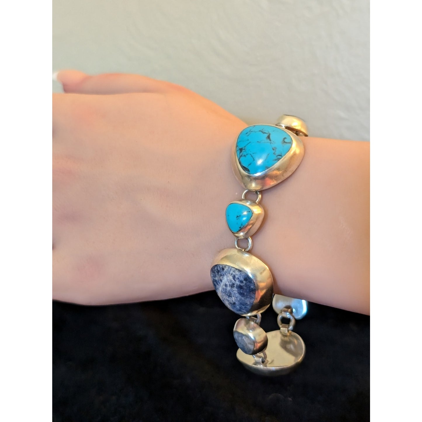 Taxco Signed TZ-17 Mexico 925 Sterling Chunky Twosie Four Stone Link Bracelet