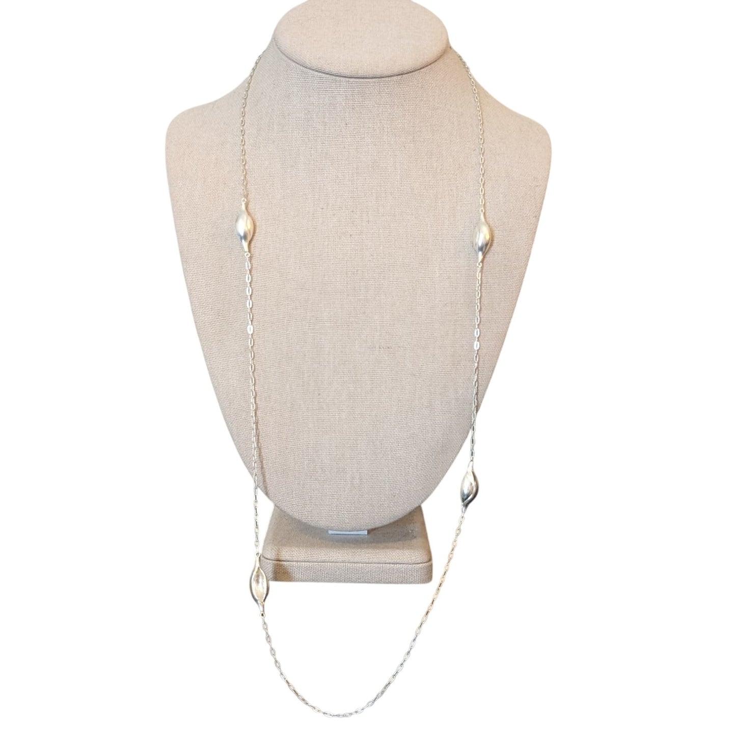 Vintage Silver Plated Snail Shell Bead Drawn Cable Link Chain Necklace