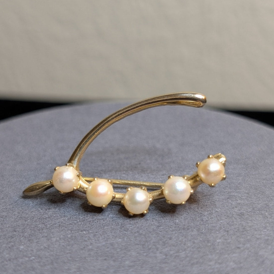 Vintage Goldtone Faux Pearl Wishbone Brooch