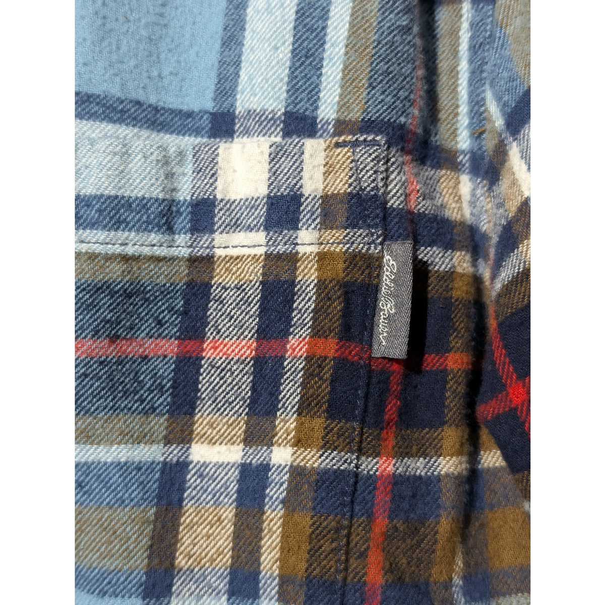 Eddie Bauer Blue Brown Plaid Cotton Flannel Button Up Shirt Men's Sz XL