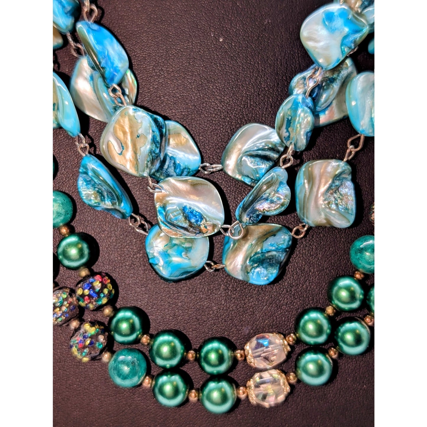 Lot of Two Green Blue Beaded Necklaces