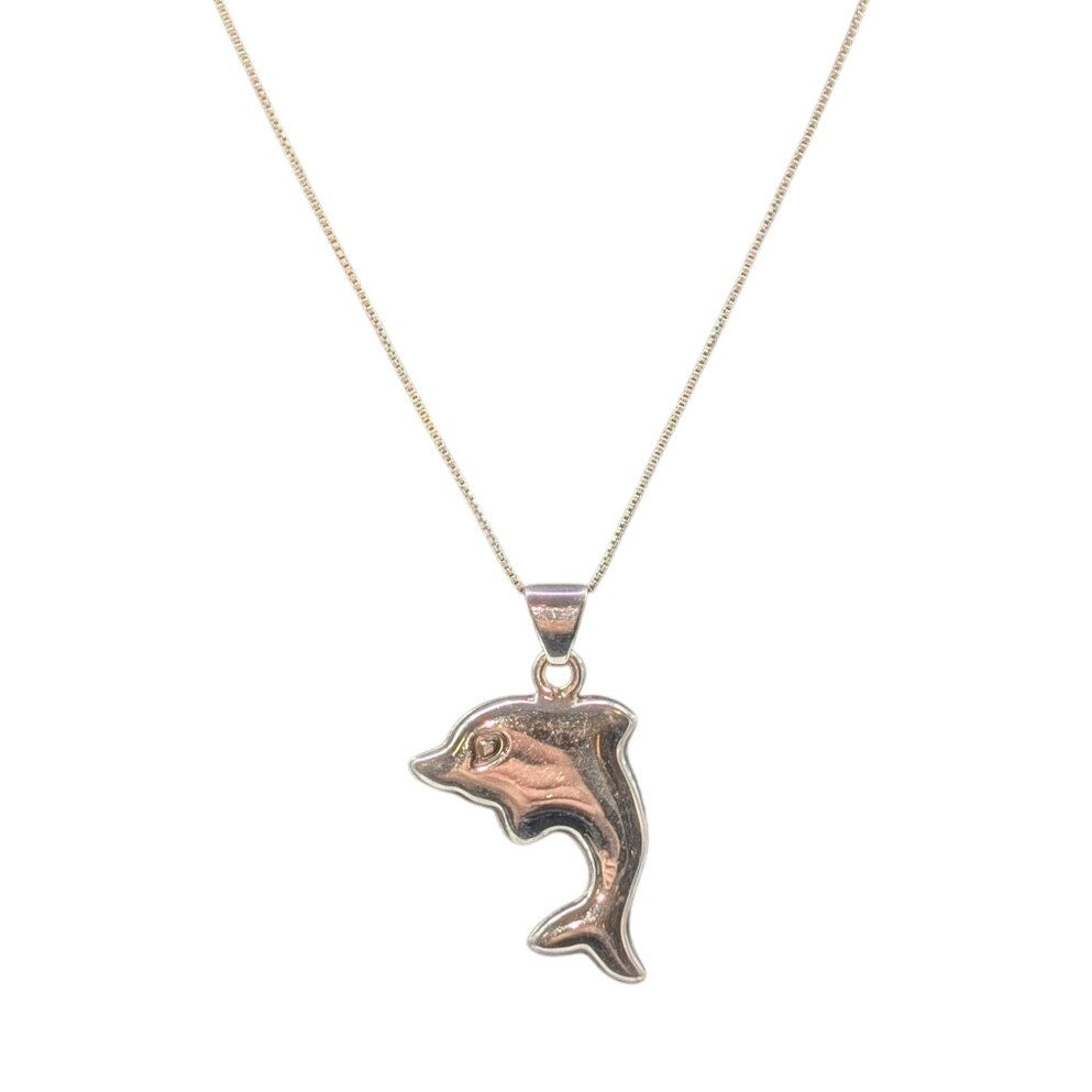 Rare VTG Signed Alunno and Stendardi 925 Sterling Large Dolphin Pendant Necklace