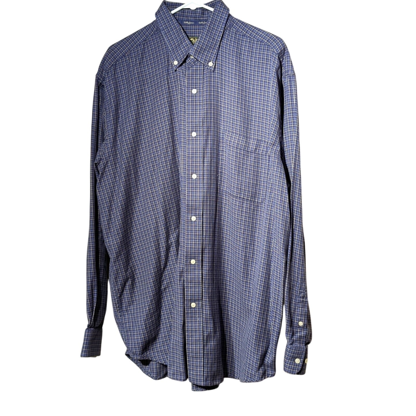 Bobby Jones Collection Woven in Italy Navy Plaid Button Down Shirt Mens Sz XXL