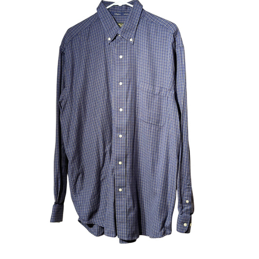 Bobby Jones Collection Woven in Italy Navy Plaid Button Down Shirt Mens Sz XXL