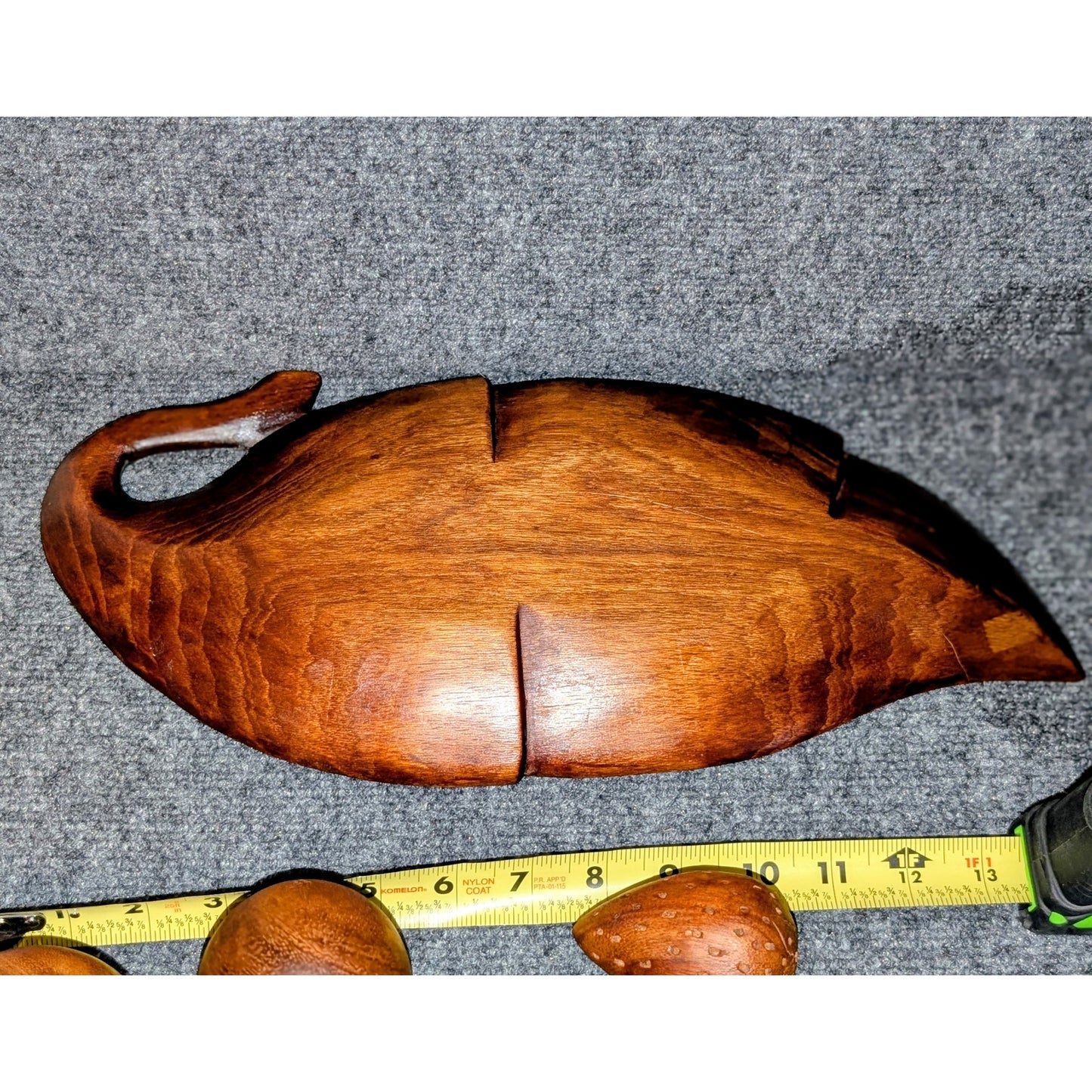 Vintage 1960s MCM 14-Piece Hand-Carved Monkey Pod Wooden Fruit Leaf Bowl Plate