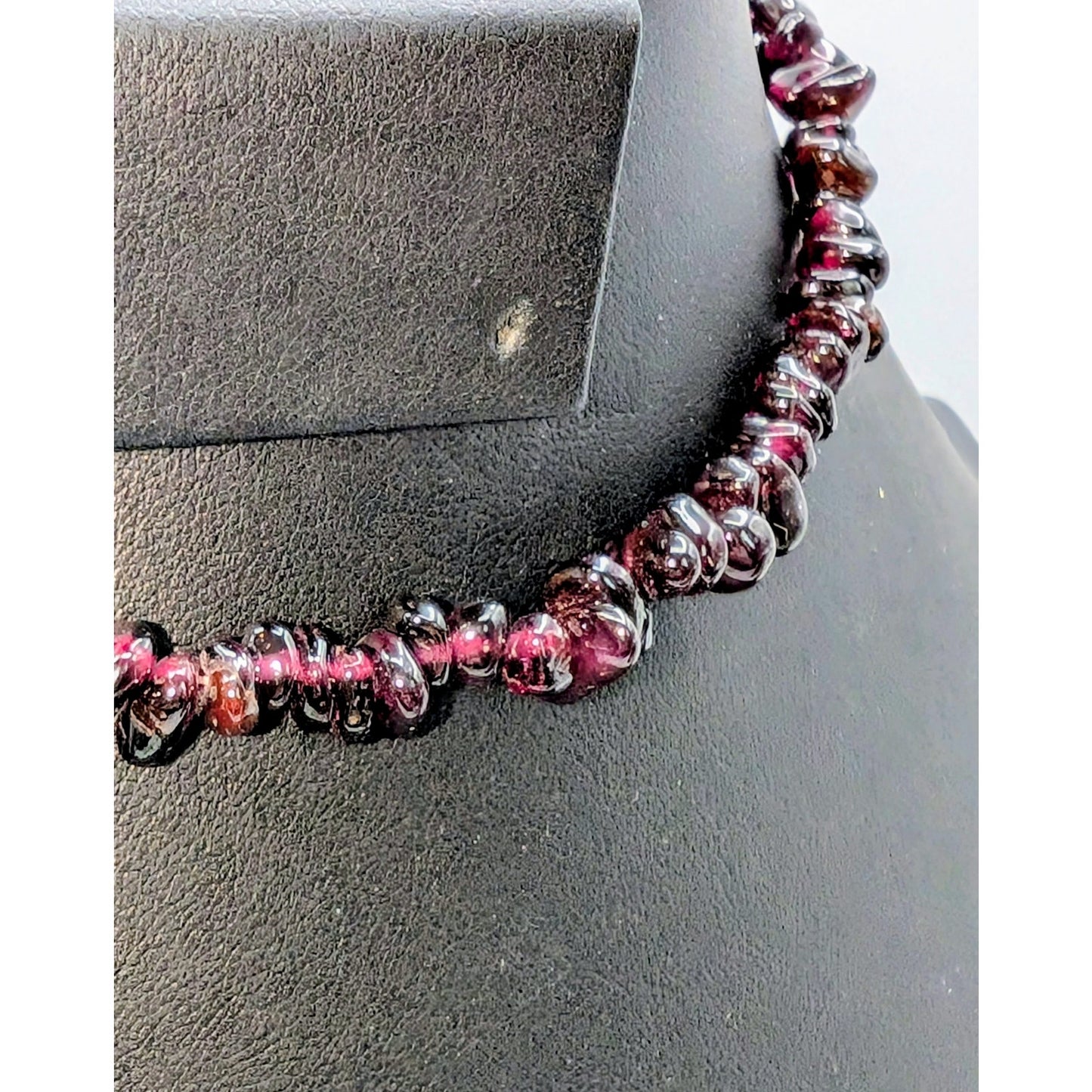 Vintage Purple Garnet Chip 14" Choker Barrel Clasp Necklace