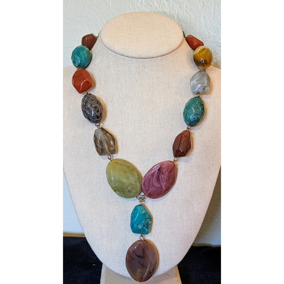 Chunky Multi-Color Multi-Shape Faceted Acrylic Bead Y-Drop Statement Necklace