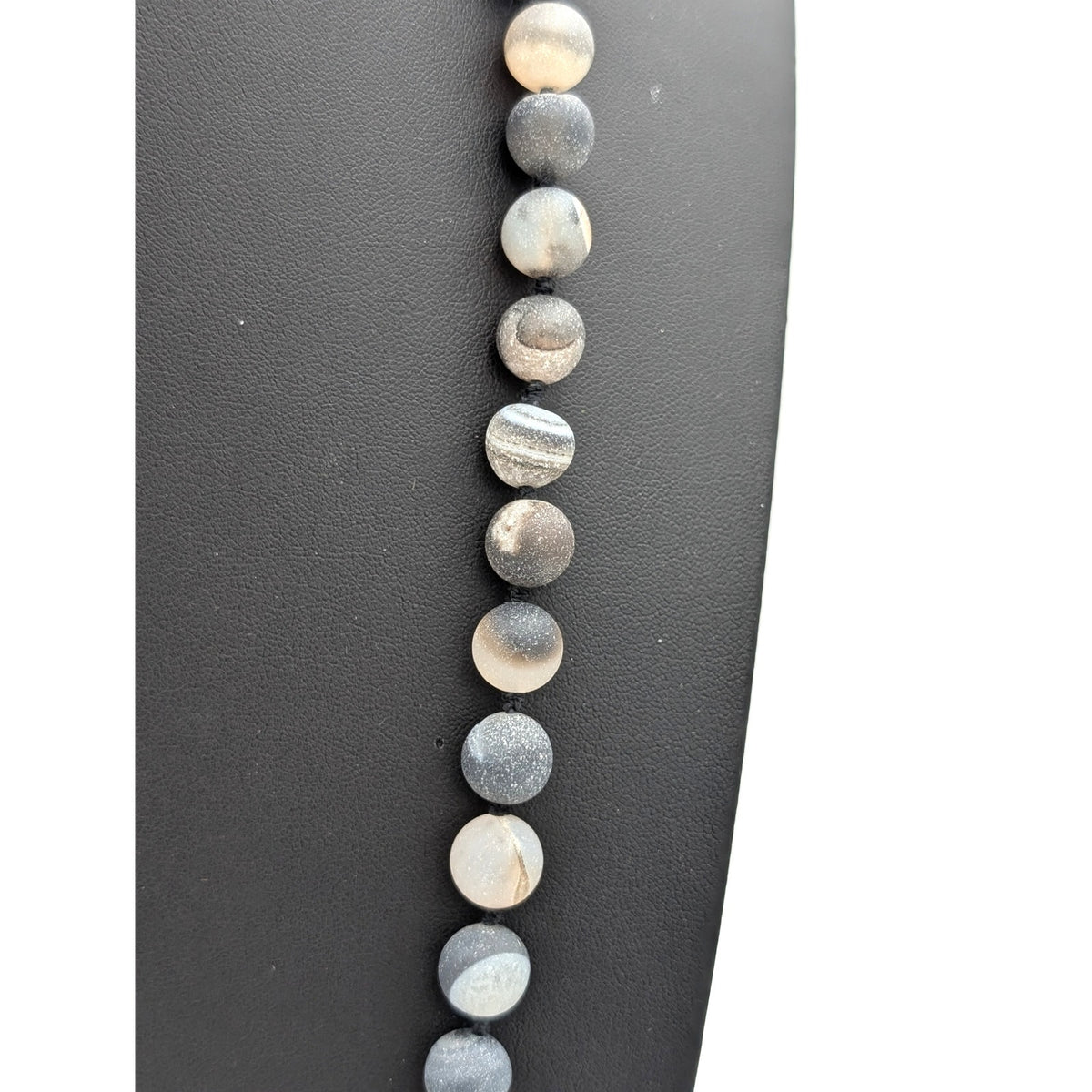 Dark Gray Matte Druzy Agate Bead 38" Strand Necklace