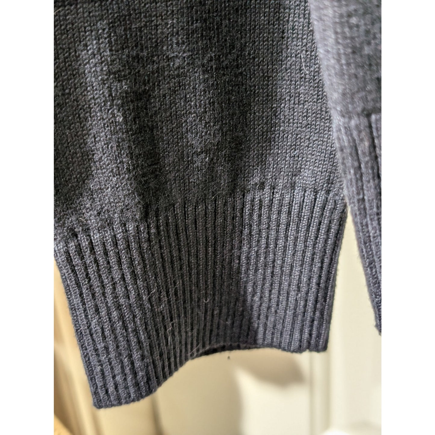 Nautica Black Cotton Viscose V-Neck Ribbed Hem Cuff Long Sleeve Sweater Mens L