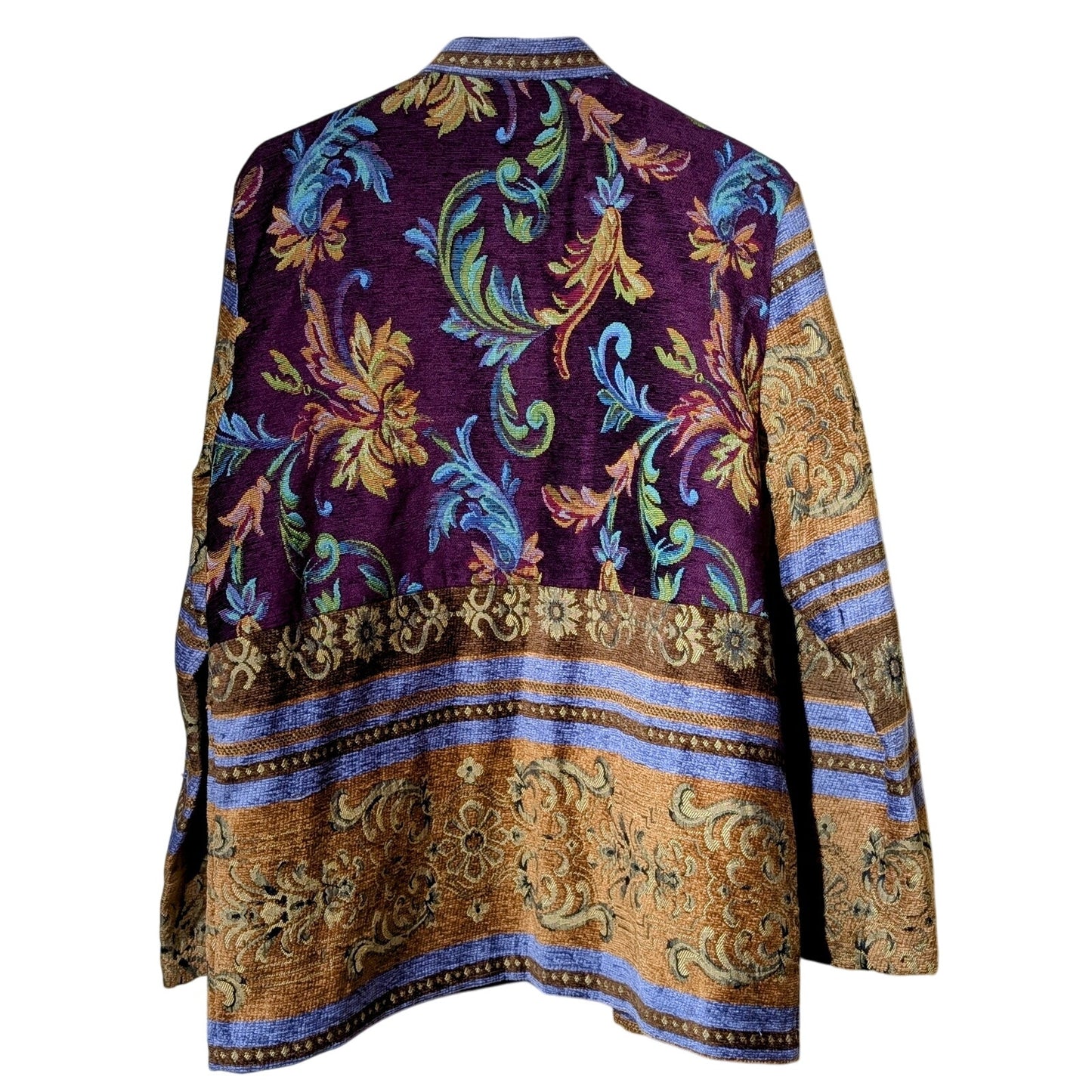 VTG Sag Harbor Purples Gold Floral Tapestry Button Front Unlined Jacket Sz 12