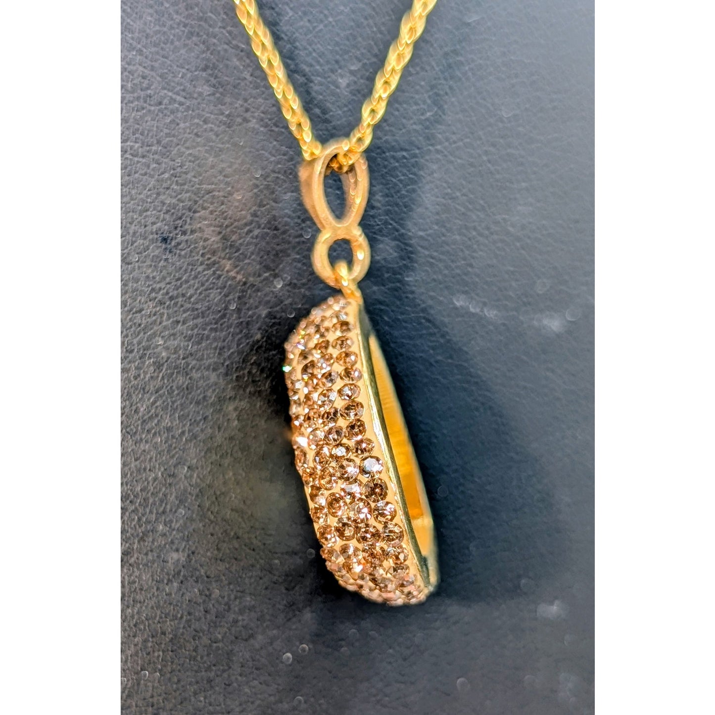 VTG 925 Vermeil Amber Color Crystal Encrusted Triangle Pendant 18" Necklace