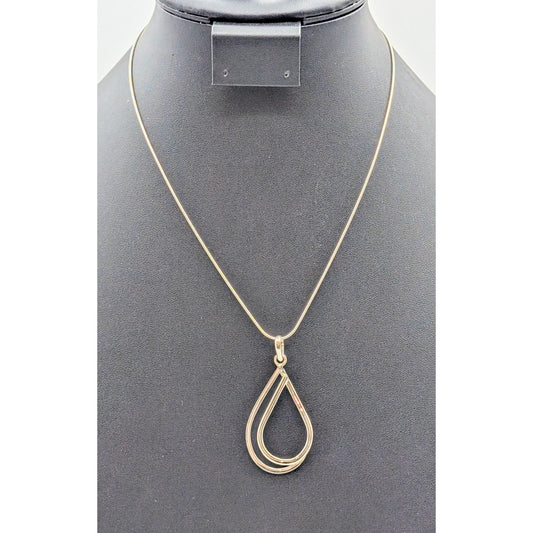 925 Sterling Silver Double Teardrop Pendant Snake Chain 18" Necklace