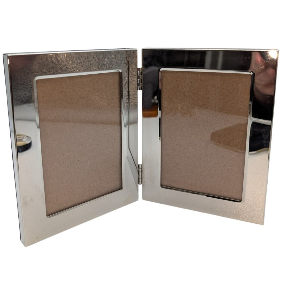 Lot of 3 Picture Frames - Pair of Small Two Tone & One Double Hinged Silver Tone