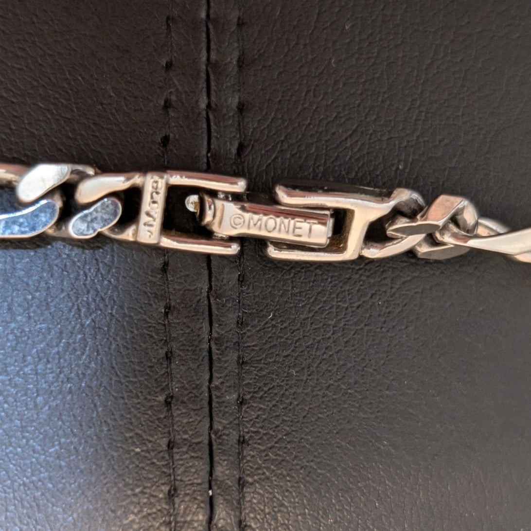Vintage Monet Sparkling Silver Tone Figaro Chain Link 36" Necklace