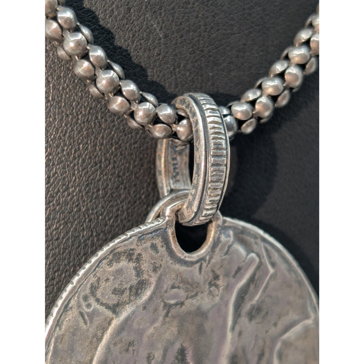 Vtg SILPADA Sterling Hammered Medallion Pendant Pearl Popcorn Chain Necklace