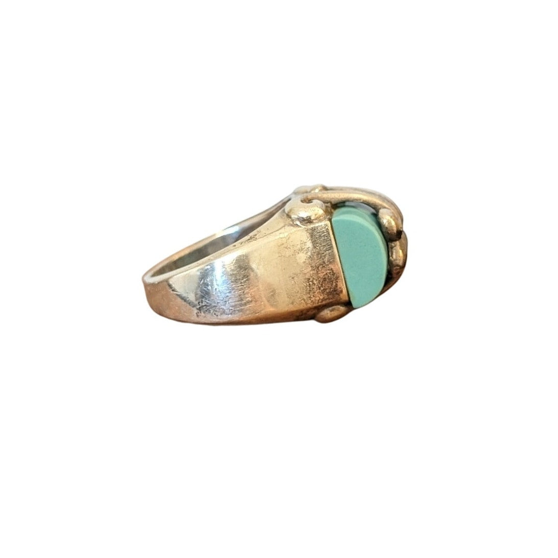 Southwestern Sterling Silver Swirl Filigree Wrapped Turquoise Ring Size 6.25