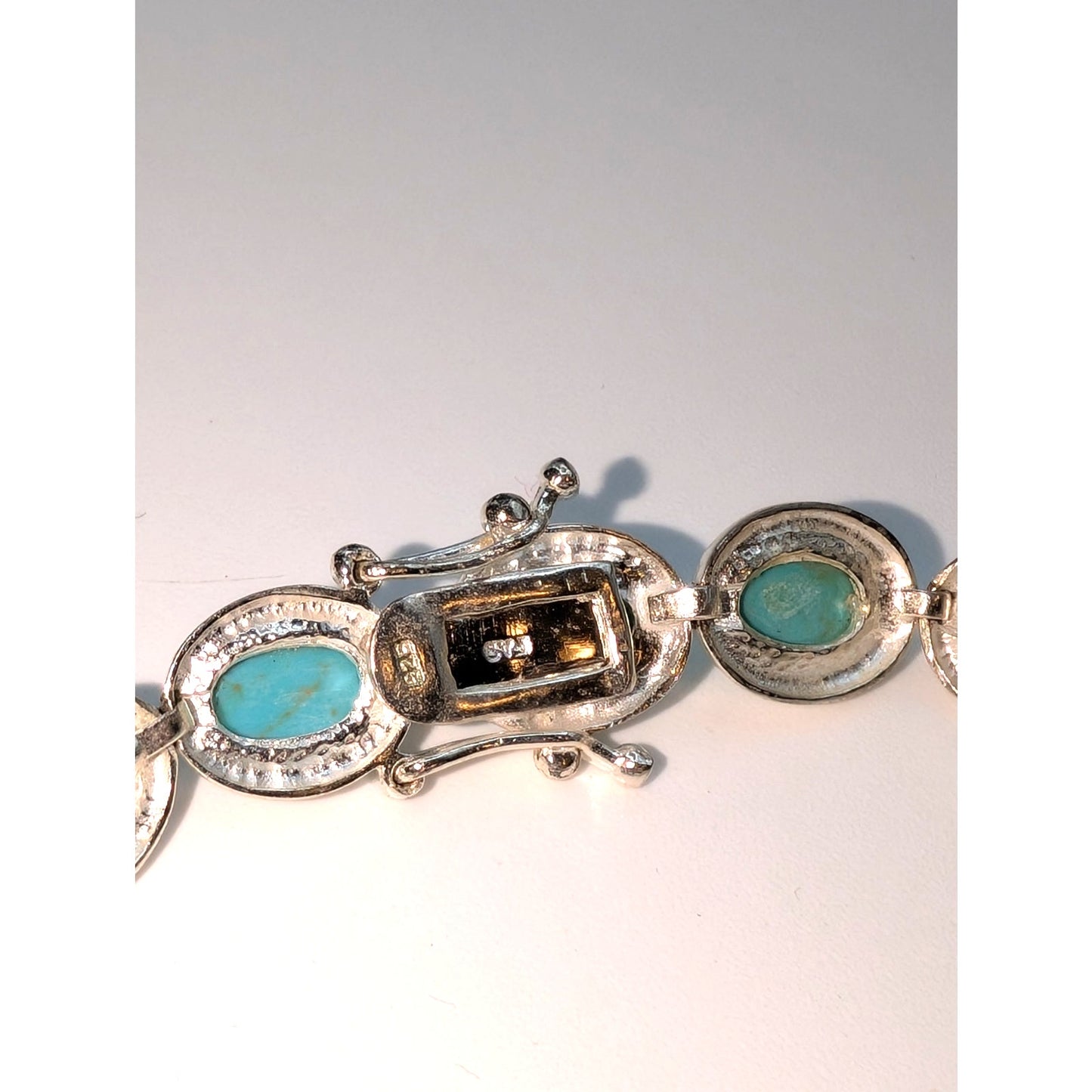 925 Sterling Silver Bracelet W/ Oval Set Reconstituted Turquoise Stone