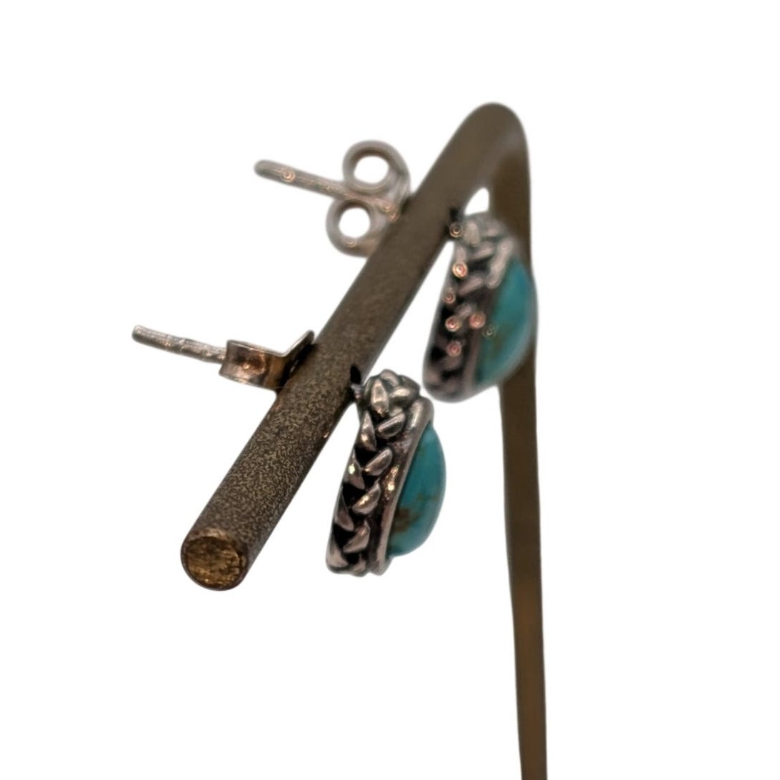 Vintage Barse 925 Sterling Silver Rope Bezel Teardrop Stud Earrings