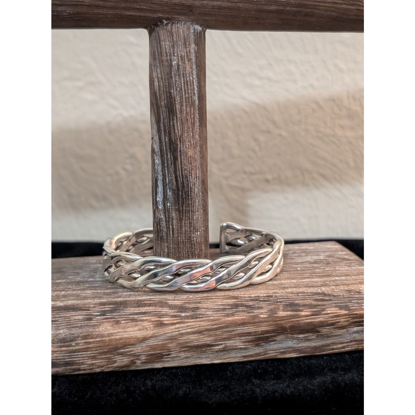 Vintage Mexico 925 Sterling Silver Flat Four Strand Woven Cuff Bracelet