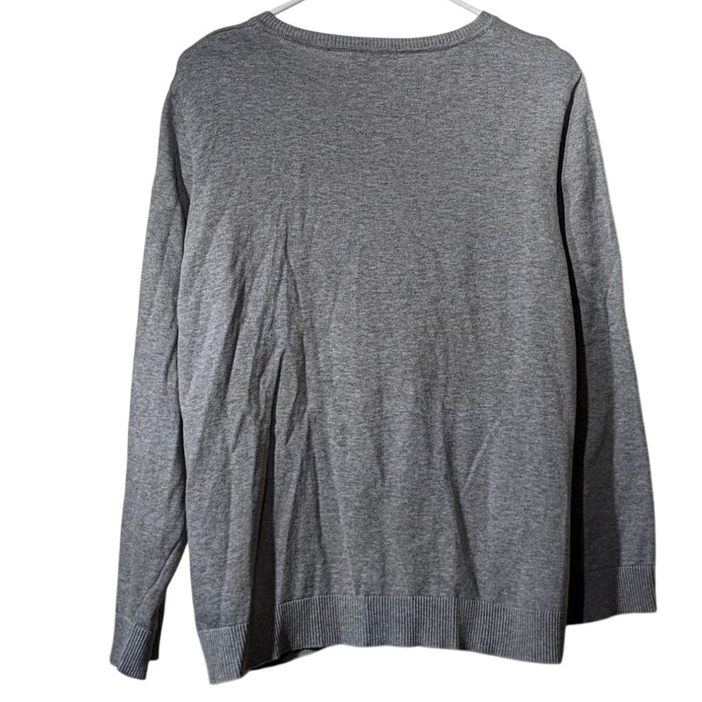Calvin Klein Gray/White Striped Gold Button 3/4 Sleeve Cardigan Womens Sz XL