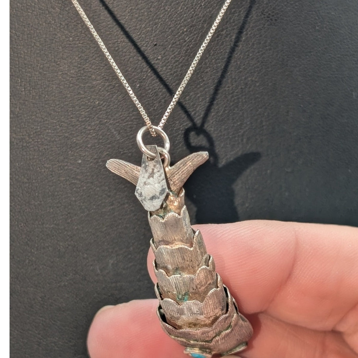 Taxco Mexico Sterling Turquoise Large Articulated Fish Pendant Chain Necklace