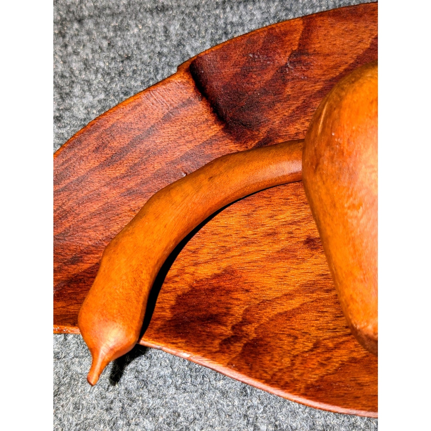 Vintage 1960s MCM 14-Piece Hand-Carved Monkey Pod Wooden Fruit Leaf Bowl Plate