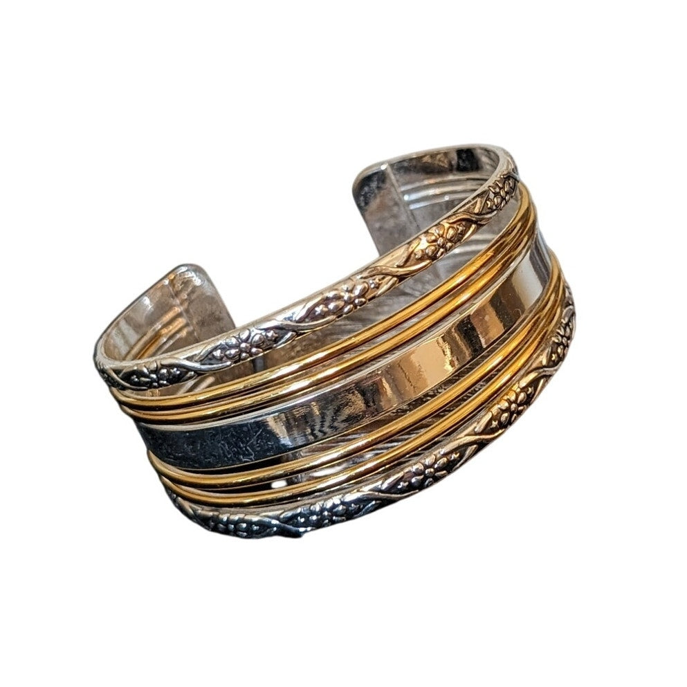 Best Two Tone Floral Border Cuff Bracelet