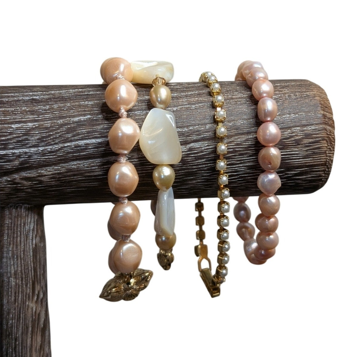 Reseller's Dream Lot of Four Pink Faux Pearl Gold Tone Themed Bracelets