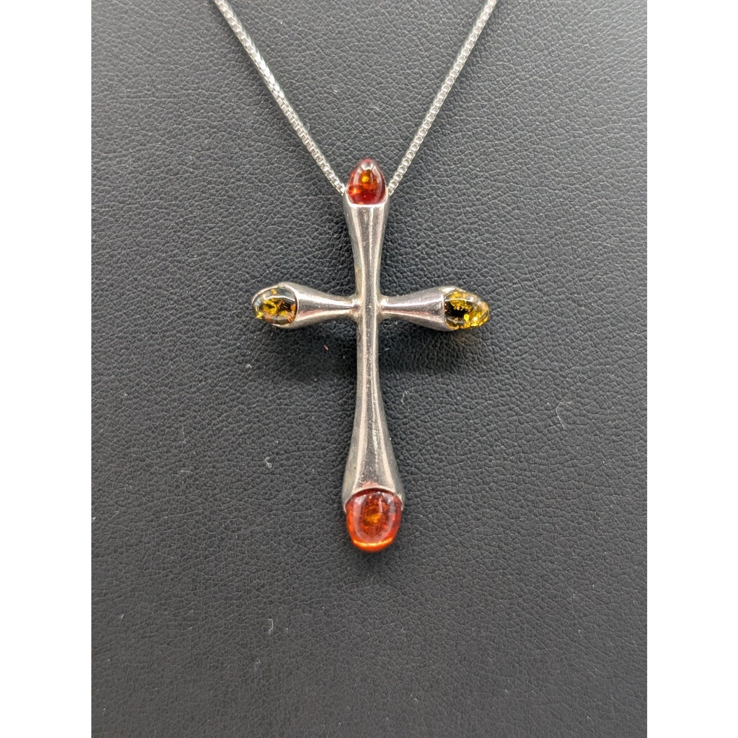 Vintage Baltic Amber 925 Sterling Silver Cross Pendant 18" Chain Necklace