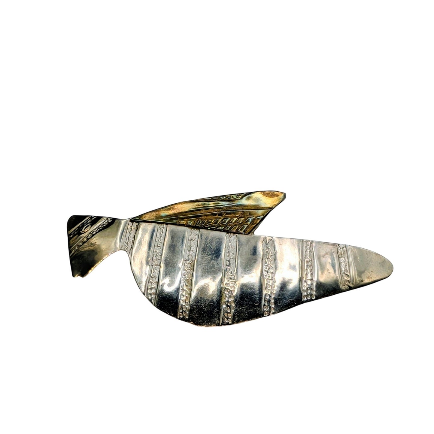 Artisan Hand Crafted Abstract Modernist Two Tone Embossed Bird Pin
