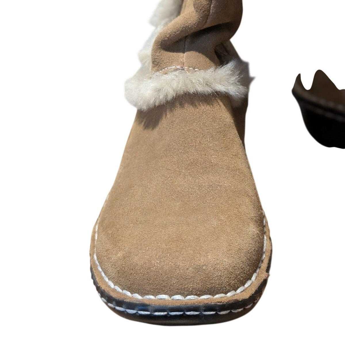 Anne Klein Akkanga Natural Tan Fur Trim Side Zip Boots Womens Size 7.5M
