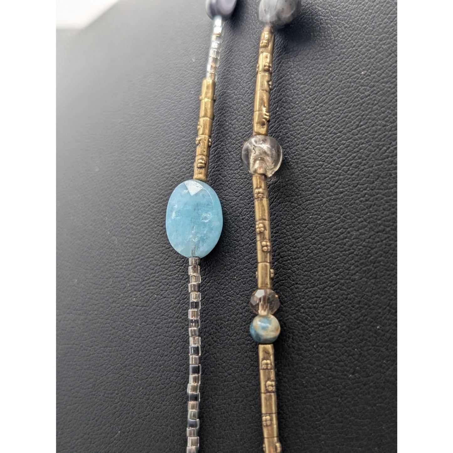 Silpada Sterling Olivia Quartzite Shell Larvikite Kyanite Glass Brass Necklace