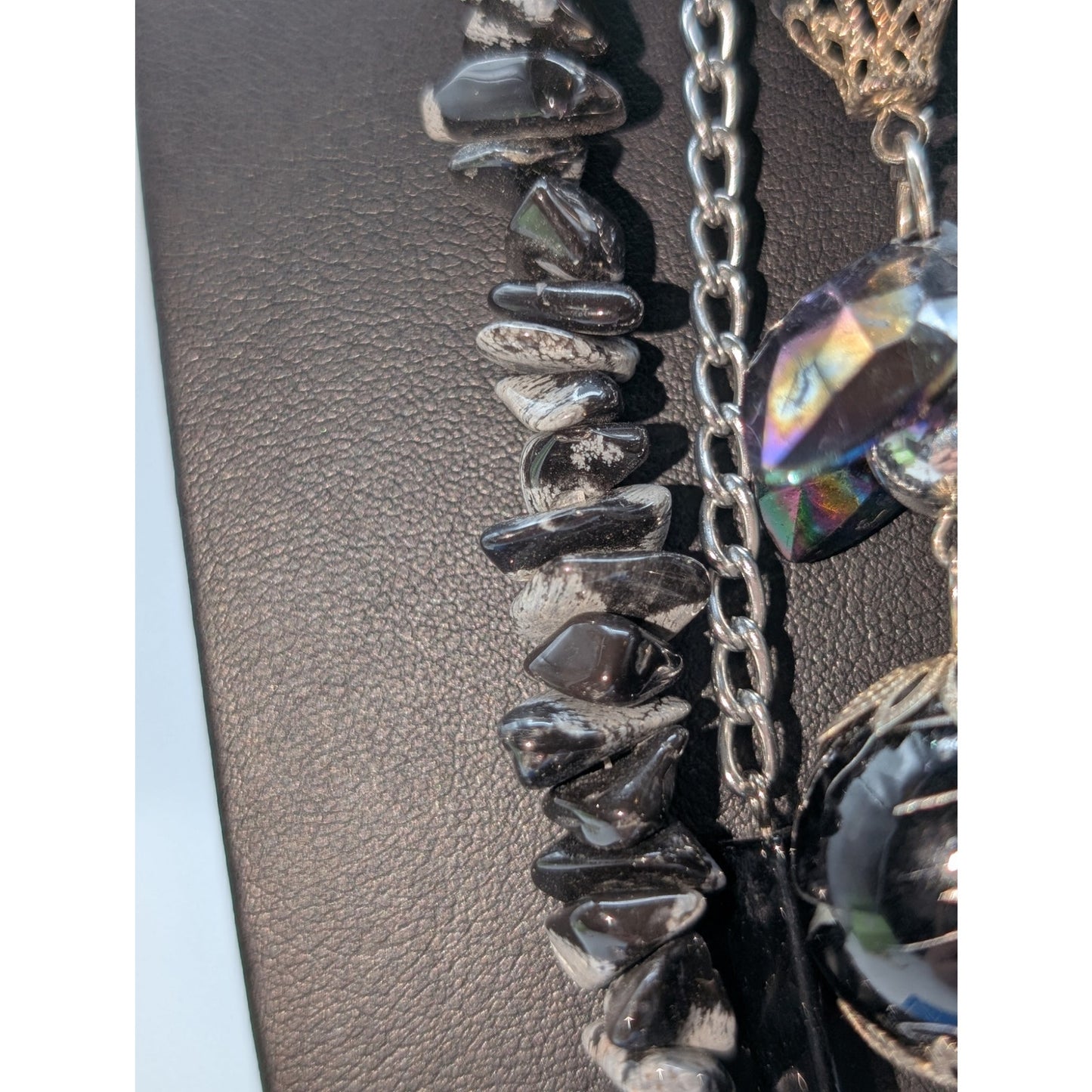 Lot of 4 Black Gray Silver Tone Stone Glass Crystal & Acrylic Beaded Necklaces