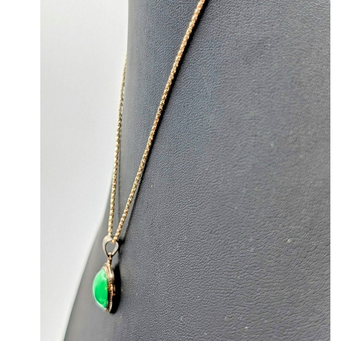 VTG 925 Sterling Silver Tests as Jadeite Green Stone Box Chain 18" Necklace