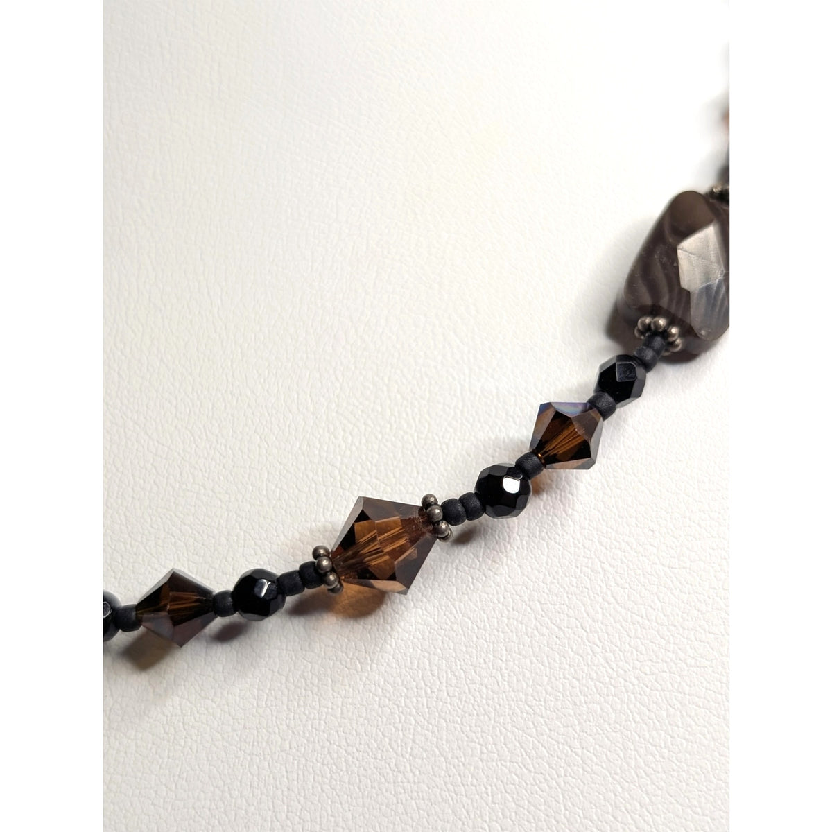 Black & Brown Crystal & Agate Stone Beaded 18" Necklace with Swirl Hook Clasp
