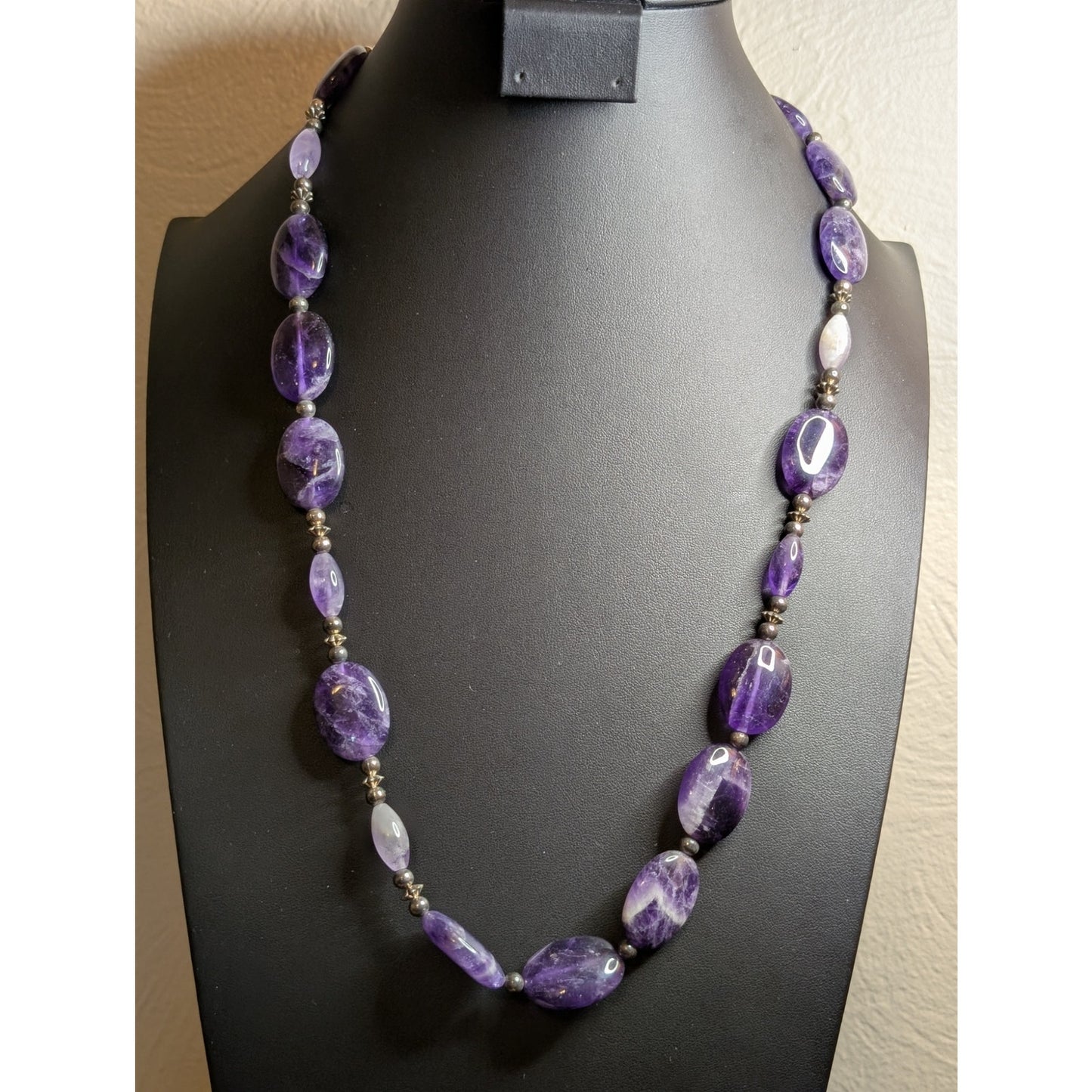 Genuine Amethyst & Jadeite Stone 28" Toggle Clasp Necklace