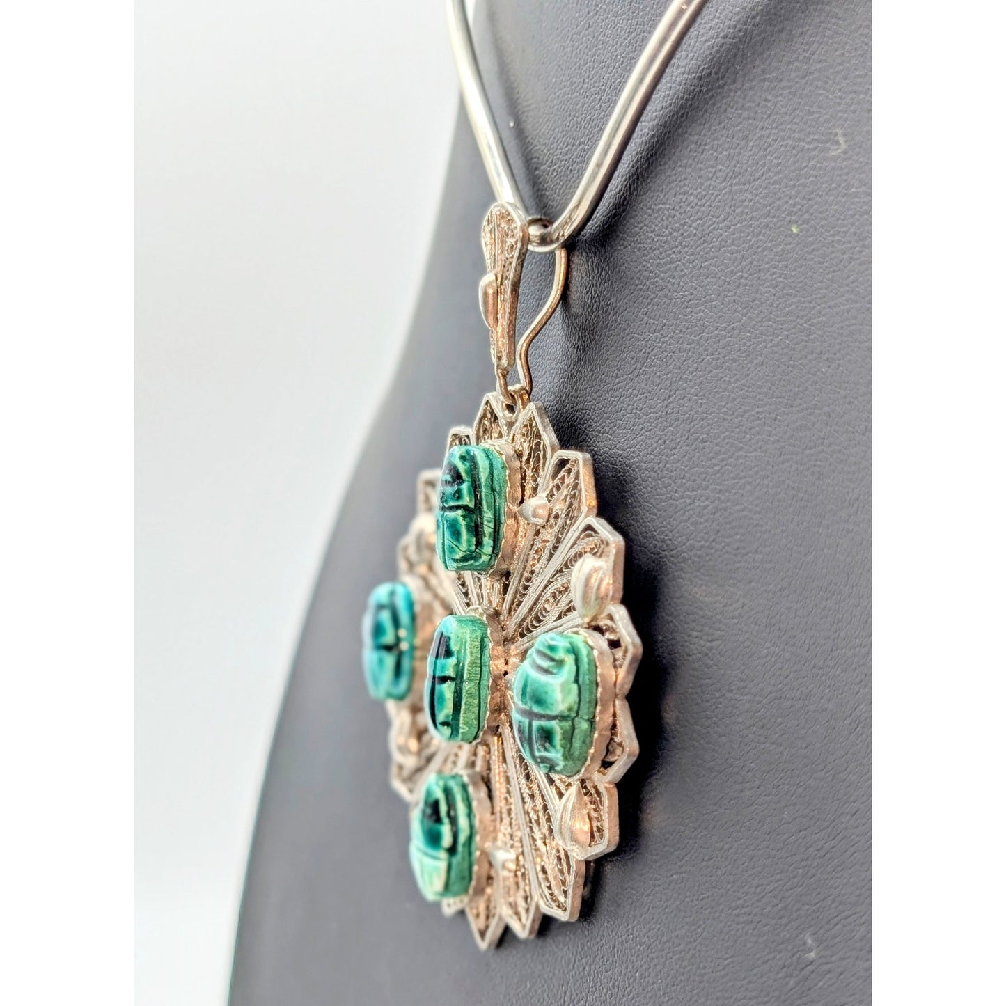 Vintage/Antique Egyptian Revival Cannetille Green Scarab Pendant (Only)