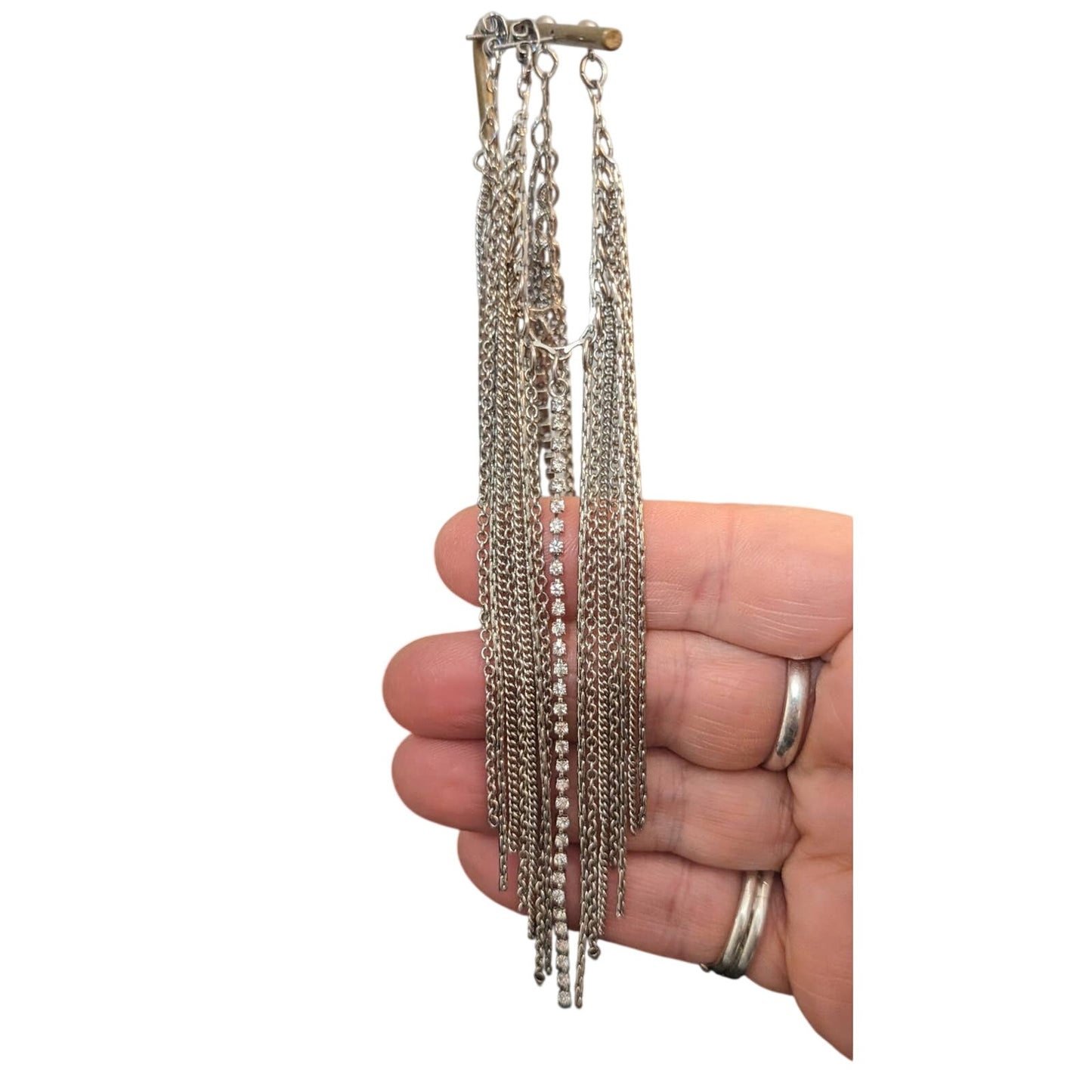 Silver Tone Long Strand Multi-Chain Post Earrings