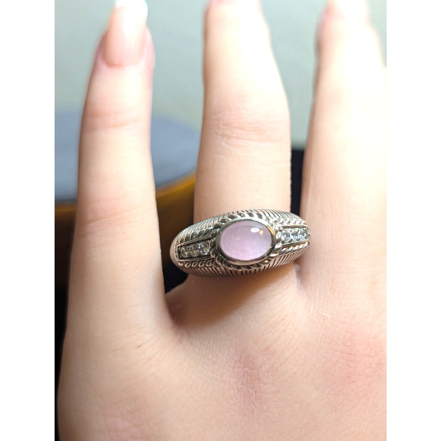 Judith Ripka Sterling Silver Pink Rose Quartz & Diamonique Ring Size 7.75