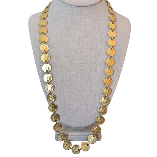 Premier Designs Satin Finish Gold Tone Hammered Disk Chain 28" Long Necklace