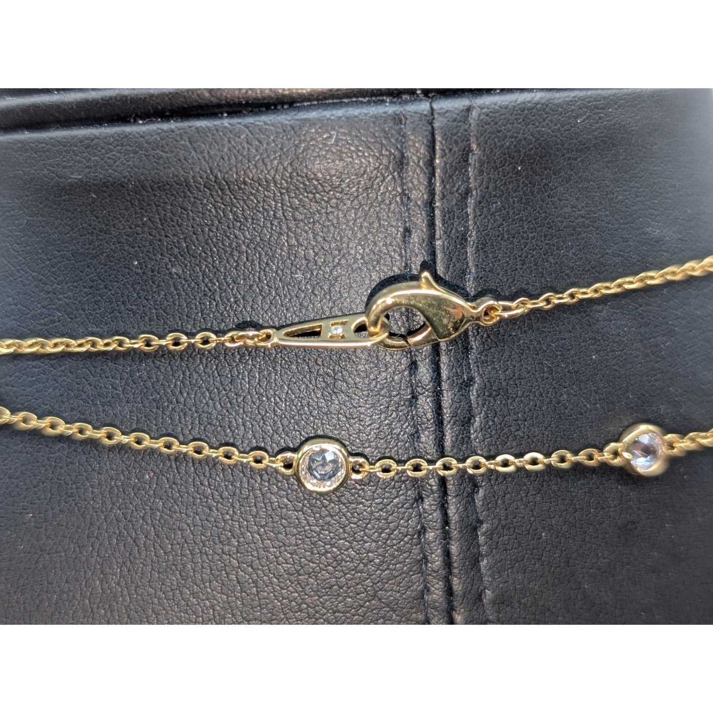 52" Long Gold Tone Bezel Set Small & Larger Glass Crystal Station Chain Necklace
