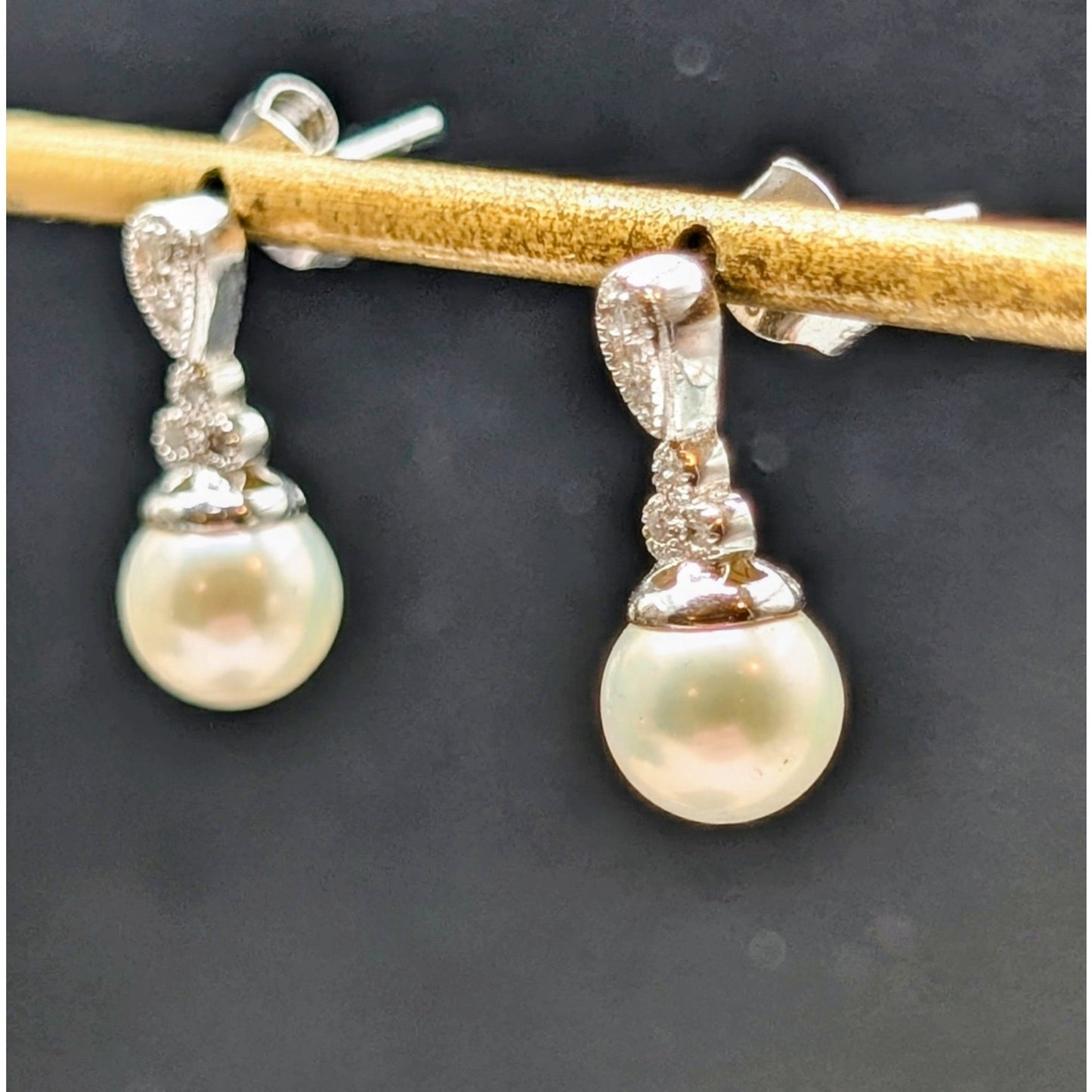 AFJC 925 Sterling Genuine Pearl White Sapphire Drop Earrings