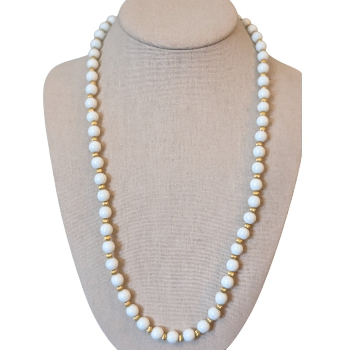 Vintage 1960s Gay Boyer White Glass Bead Strand 24" Necklace