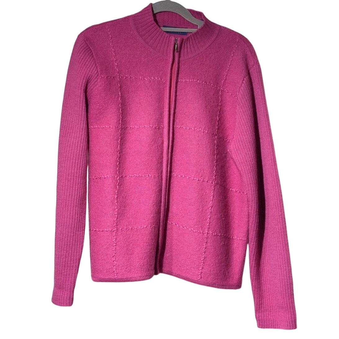 Karen Scott Raspberry Front Full Zip 100% Wool Cardigan Sweater Women's Petite M