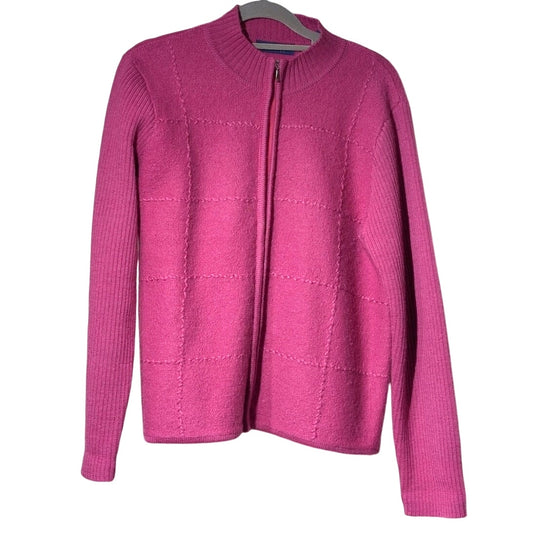Karen Scott Raspberry Front Full Zip 100% Wool Cardigan Sweater Women's Petite M