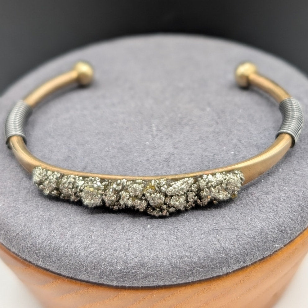 Marley Moretti Brass Two Tone Pyrite Cuff Bracelet